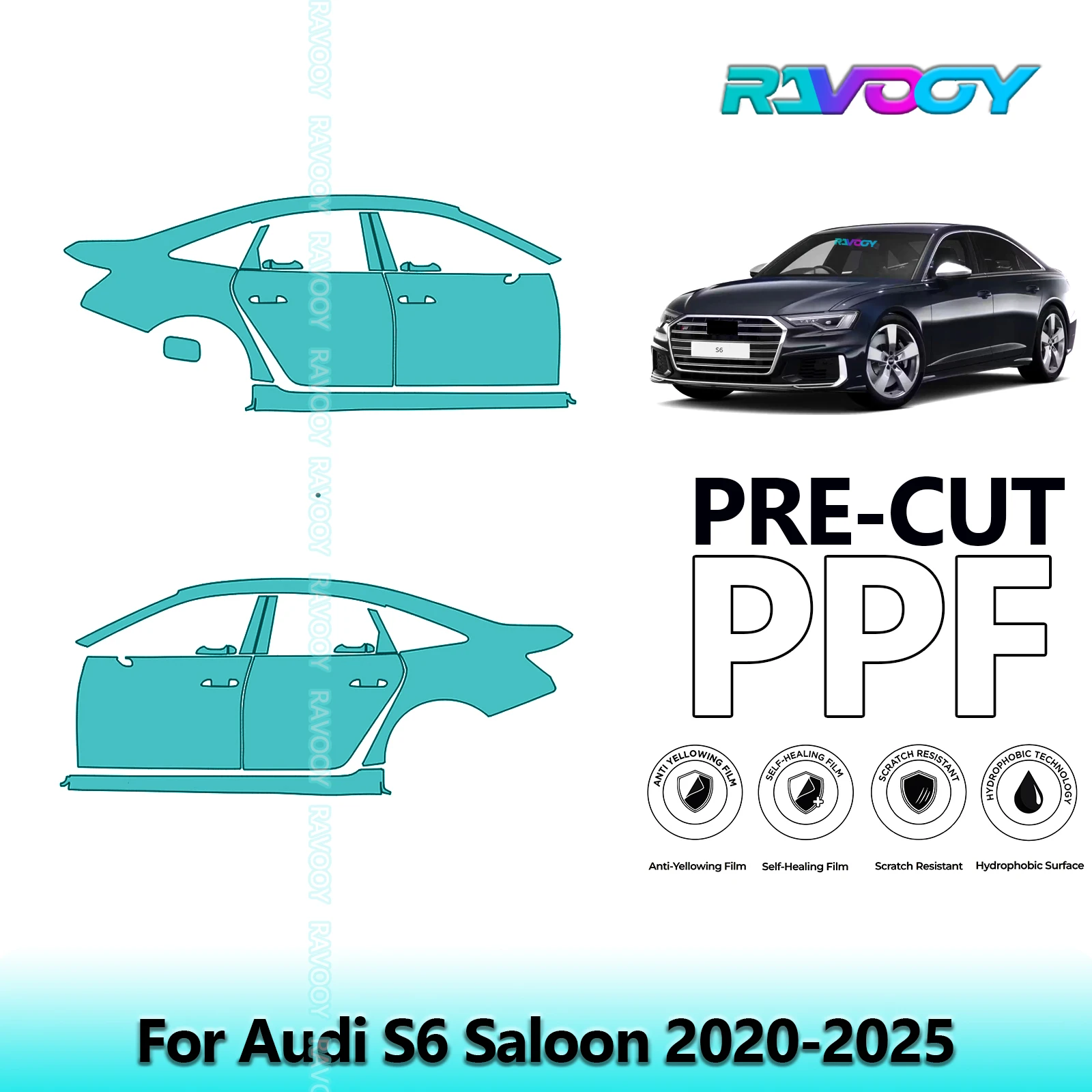 

For Audi S6 Saloon 2020-2025 8.5mil Clear Matte Pre-Cut PPF Door & A/B Pillar Kit TPU Paint Protection Film Set