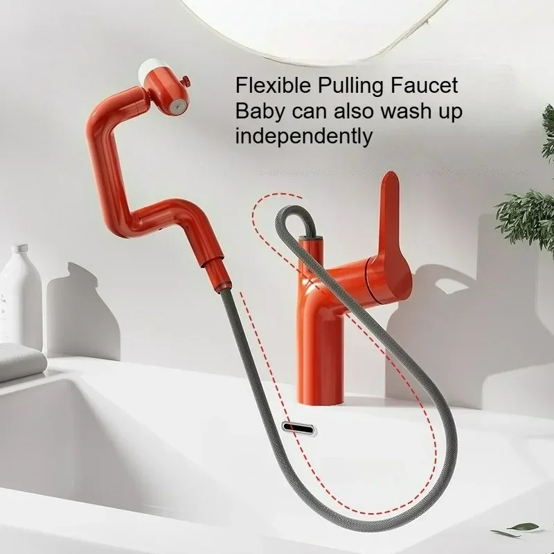 Full Copper Pull-out Bathroom Sink Mixer Tap Rotatable Crane Faucet Hot And Cold Water Green White Yellow