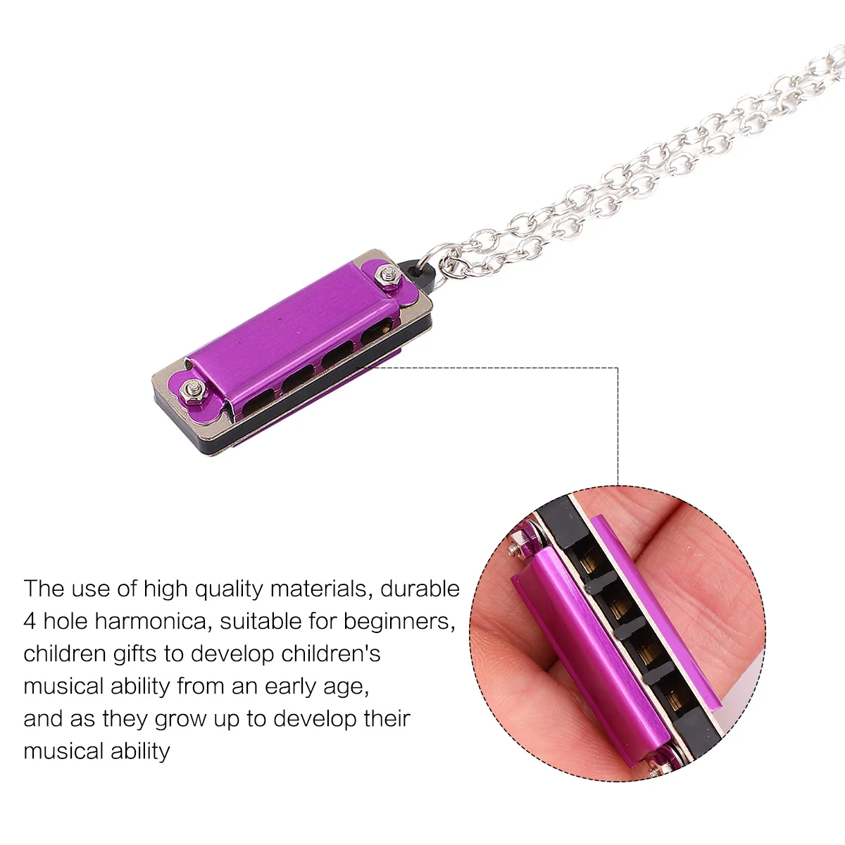 

2Pcs 4 Hole Harmonica Music Instrument for Kids Beginner Friendly Lightweight Design Educational Gift Purple Silver