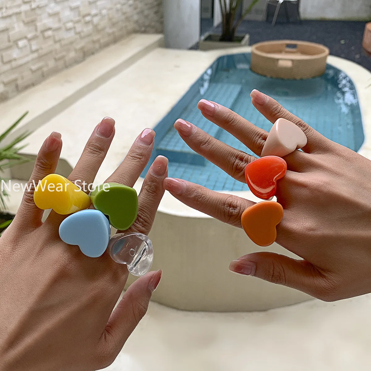 Acrylic Resin Heart Rings for Women Fashion Korean Geometric Ring Colorful Irregular Transparent Finger Ring Jewelry Party Gift