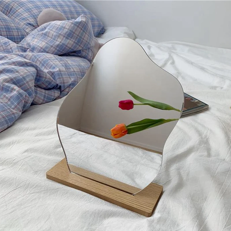 Miroir de Maquillage Décoratif en Acrylique de Style Coréen, Base en Bois, Outils de miles Cosmétique