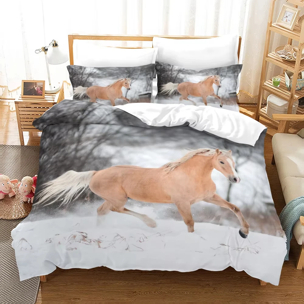 Galloping Horse Duvet Cover Wild Animal Comforter Cover Western Farmhouse Horse Bedding Set Rustic Country Style Bedspread Cover