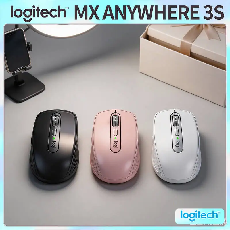 Portable Logitech MX Anywhere 3S - 8K DPI Darkfield, Hyper-Scroll, Silent Click, USB-C Charge, Compact for Outdoor Kiosk
