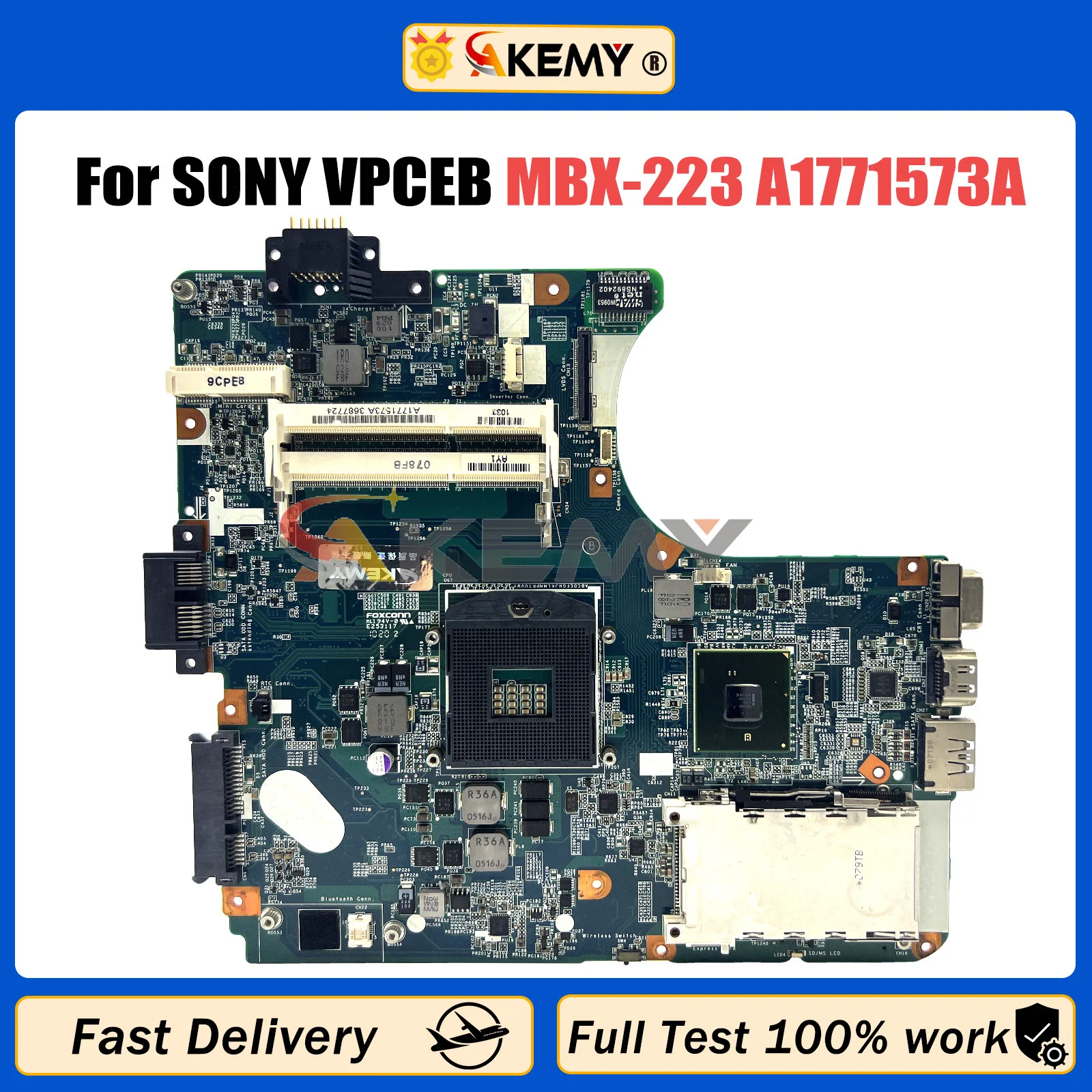 AKEMY MBX-223 Laptop Motherboard For Sony VPCEB M960 A1771573A Notebook Mainboard 1P-009CJ01-6011 HM55 DDR3