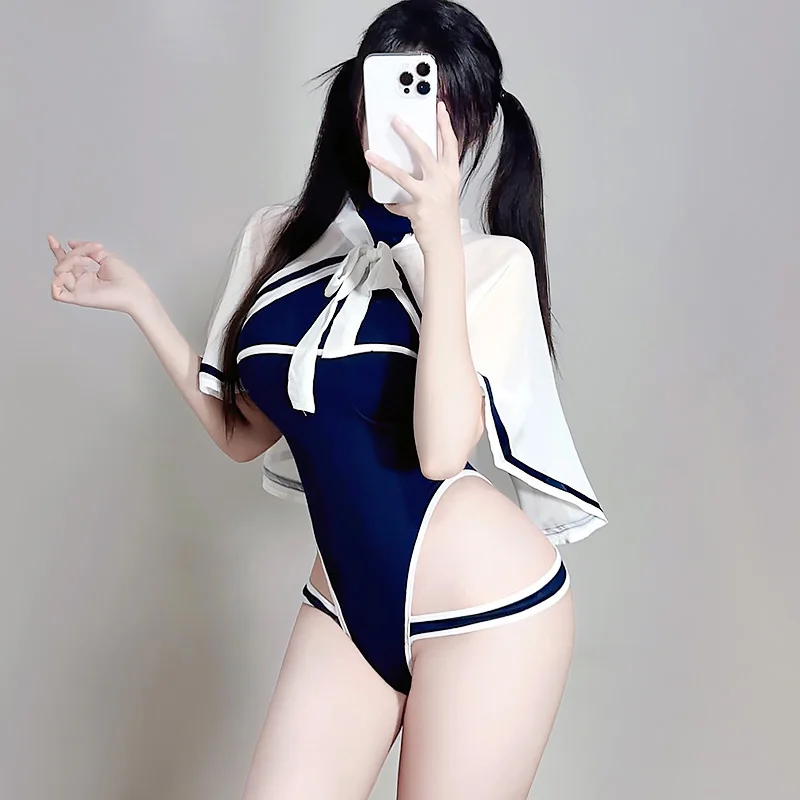 مثير أكمام مفتوحة المنشعب داخلية النساء إغراء فتاة المدرسة تأثيري بذلة عباءة مجموعة المثيرة الملابس الداخلية الجنس الاباحية ازياء #1