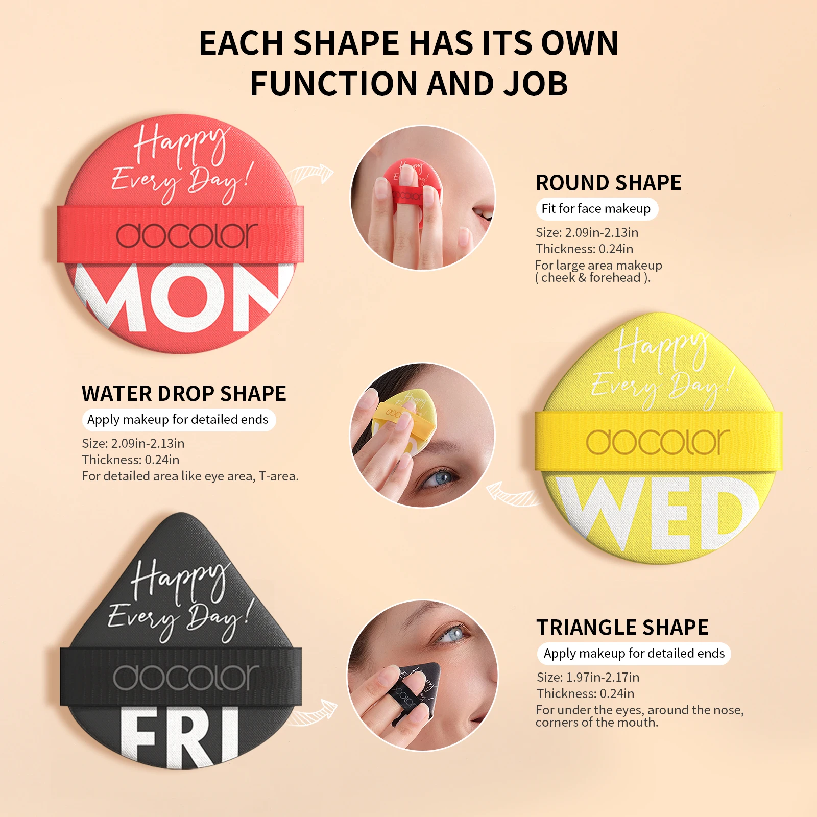 Docolor Puderquaste Gesichts-Make-up-Schwamm, Kosmetik, weiche Baumwolle, Gesichtspuderquaste, waschbar, Make-up-Puff-Werkzeuge, kosmetischer Schwamm, Schönheit