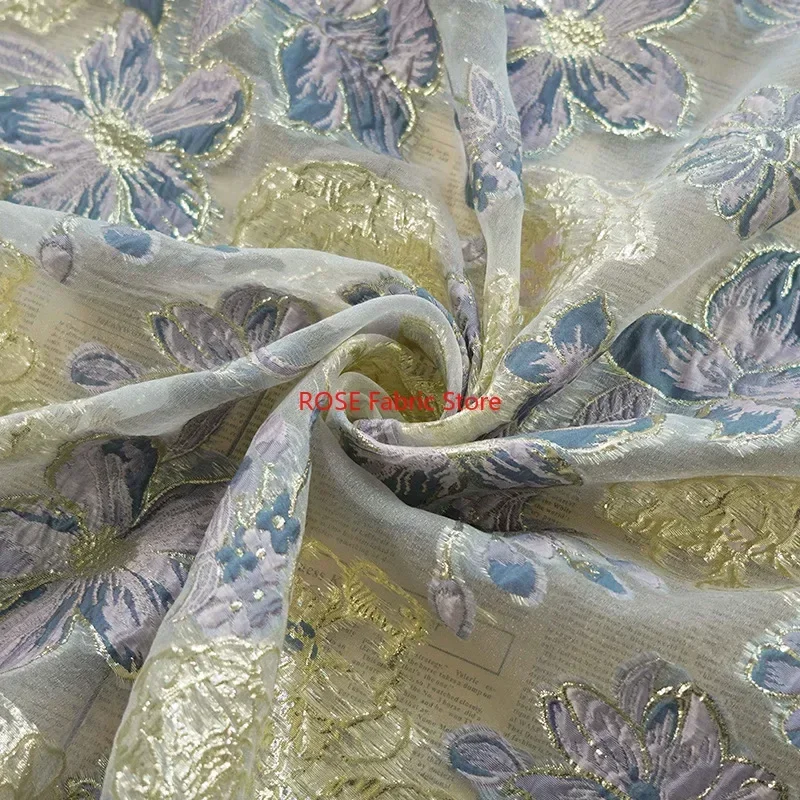 Vintage Elegant Flower Embossed Jacquard Fabric  For Wedding Dress,  Spring And Summer Dress, Shirt, Designer Fabric