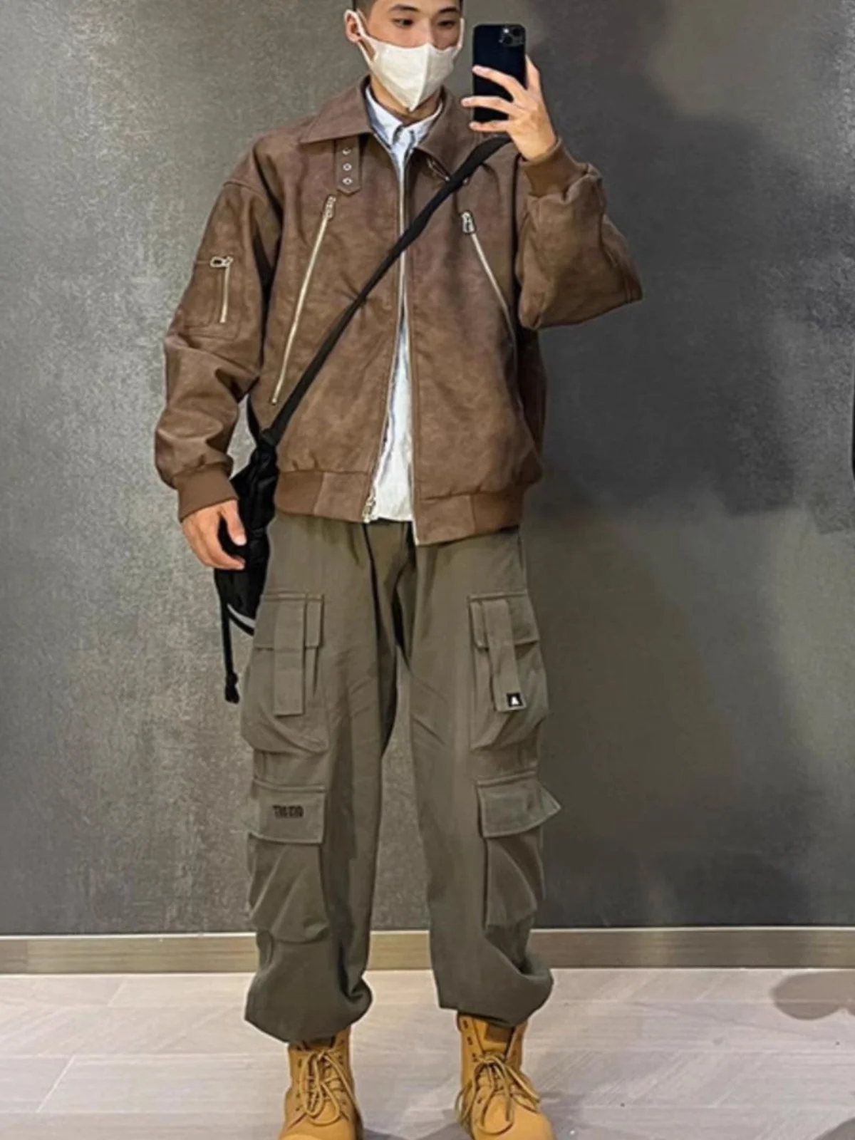 

American Retro Sle Men's Biker Jaet Spring Autumn Loose Fit Long Sve Windproof Outerwear Polyester Zipper Closure