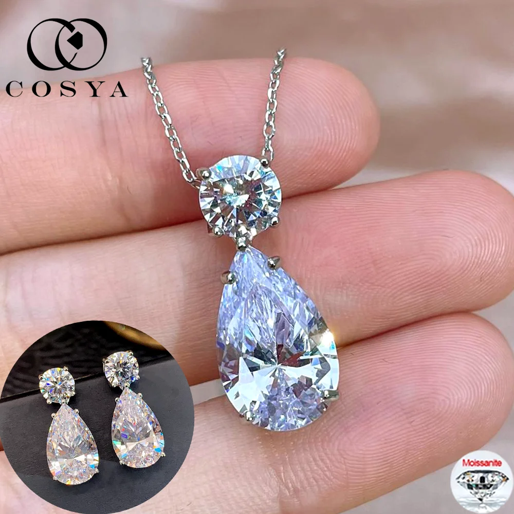 

COSYA 8CT капля воды муассанит ожерелье/серьги комплект для женщин 100% S925 серебро груша лабораторный бриллиантовый кулон ювелирные изделия для свадебной вечеринки