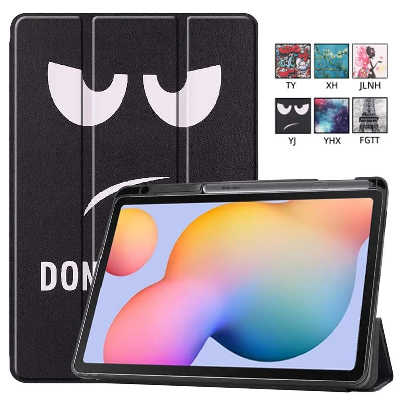 

For Samsung Galaxy Tab S6 Lite 2024 SM-P620 P625 P627 P610 P615 10.4 inch PU Leather Tri-fold Tablet Cover with Pen Holder