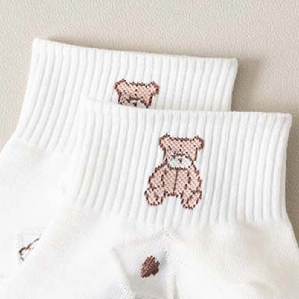 Sweet Cotton Cartoon Bear Socks Korean Style Sweat-absorbent Bear Short Socks Thin Light Blue Casual Hosiery Girls