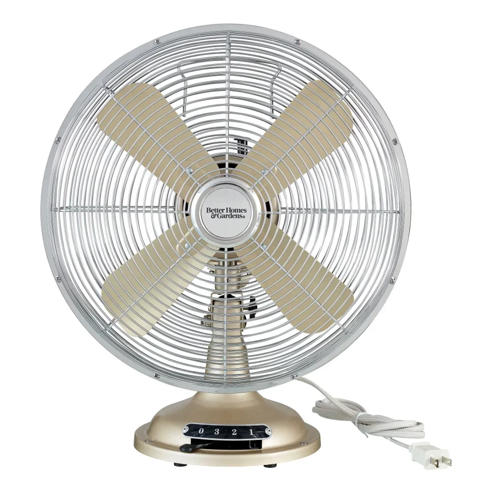 

12 Inch Retro 3-Speed Metal Tilted-Head Oscillation Table Fan Brushed Nickel Portable Fan