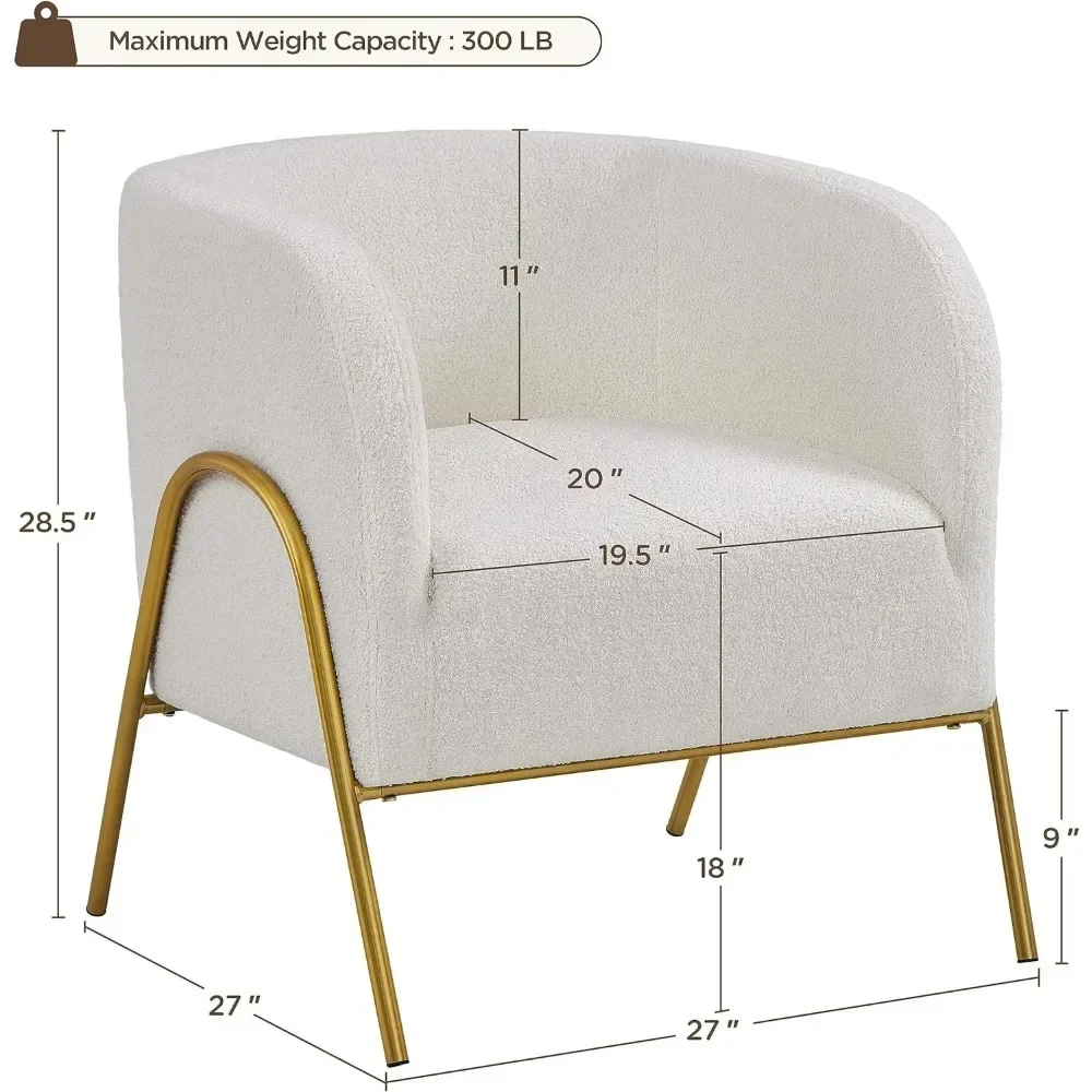 Accent Chair Set of 2, Armchair Set, Side Chairs for Living Room, Boucle Fabric Vanity Chairs with Goldoom Office G Nook, Ivory