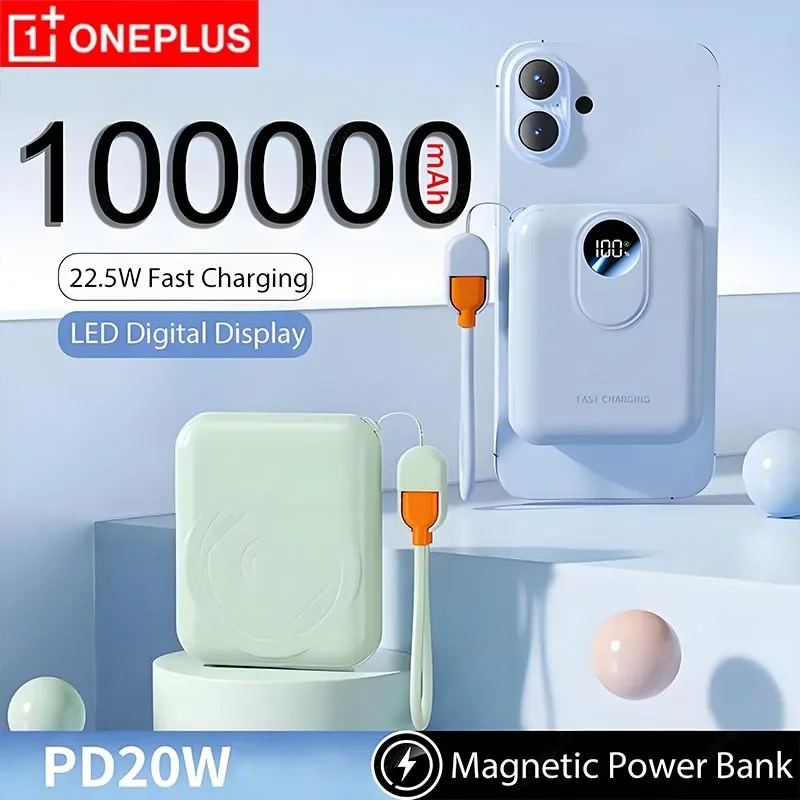 Oneplus 100000mAh Magnetic Wireless Power Bank 120W Fast Charging Portable Power Bank With LED Digital Display For iPhone Xiaomi