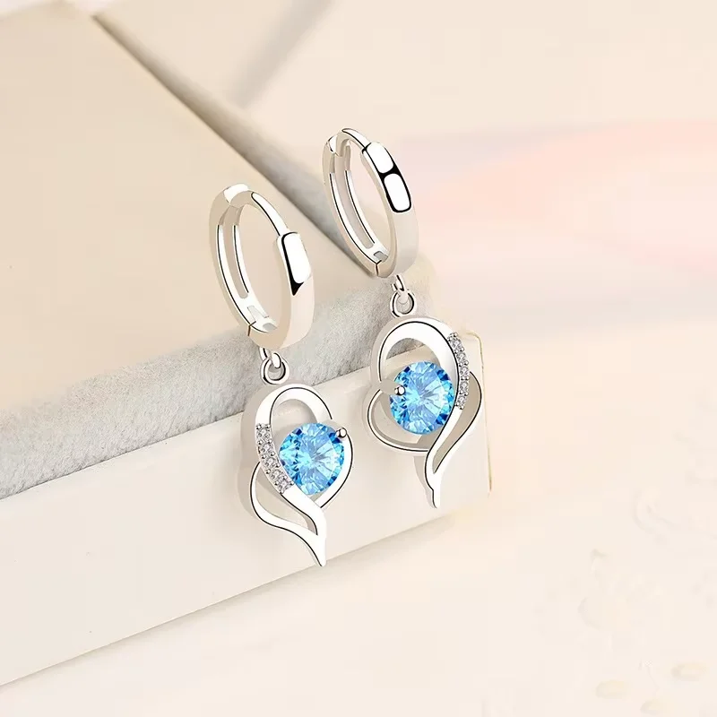

925 Sterling Silver Earrings Sweet Romantic Style Heart Shaped Earrings Women Engagement Party Jewelry Gift