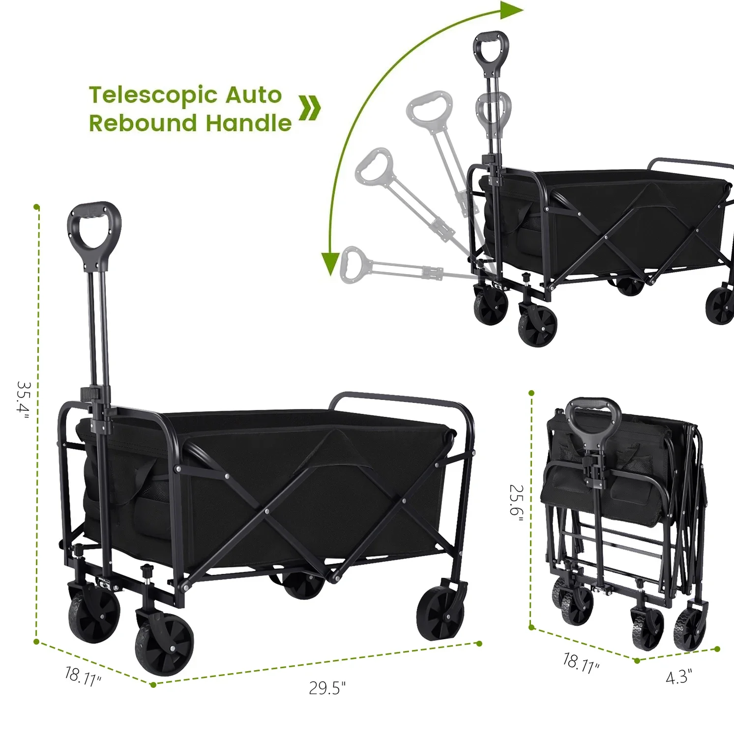 Heavy Duty Portable Wagon Foldable Beach Cart with All-Terrain Wheels Drink Holders Groceries Utility Wagon for Outdoor Use