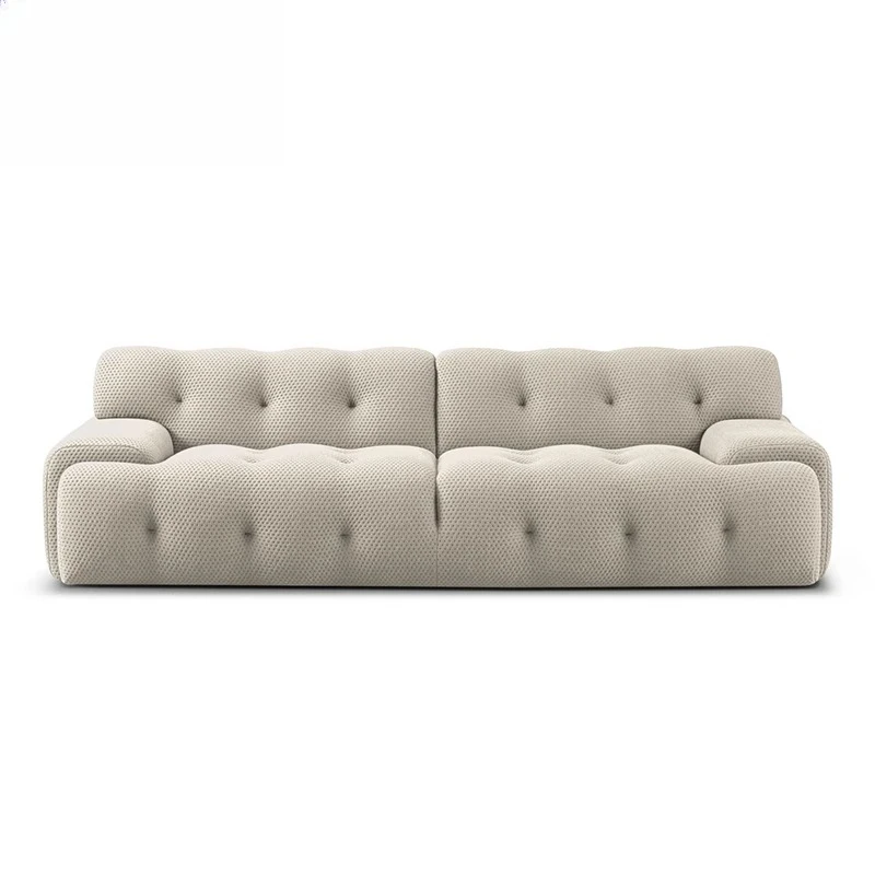 

Straight row living room Cream style French black fabric biscuits Multiplayer minimalist sofa