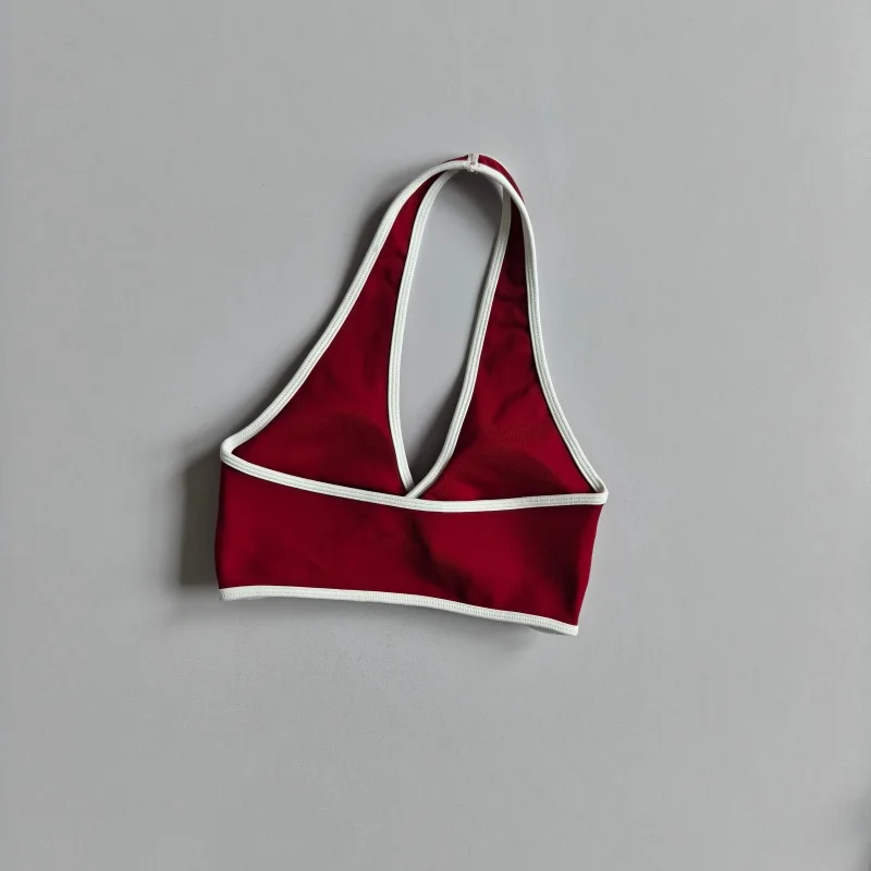 Damen-Yoga-BH mit Halterneck und Farbblock-Design, herausnehmbare Brustpolster, schnelltrocknendes Sport-Top für das Training. – Detail 8