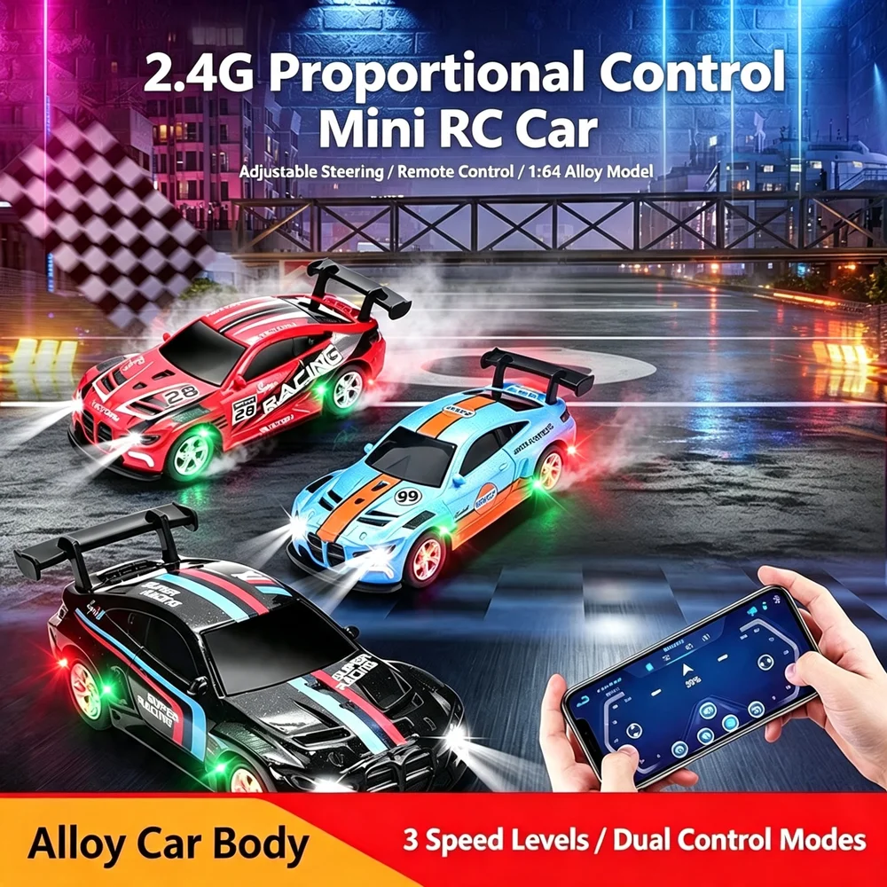 2.4GHz 1:64 Mini Alloy Remote Control Car Dual Mode Cruise Control Drift Simulation Racing Model Indoor Play Toy Gift