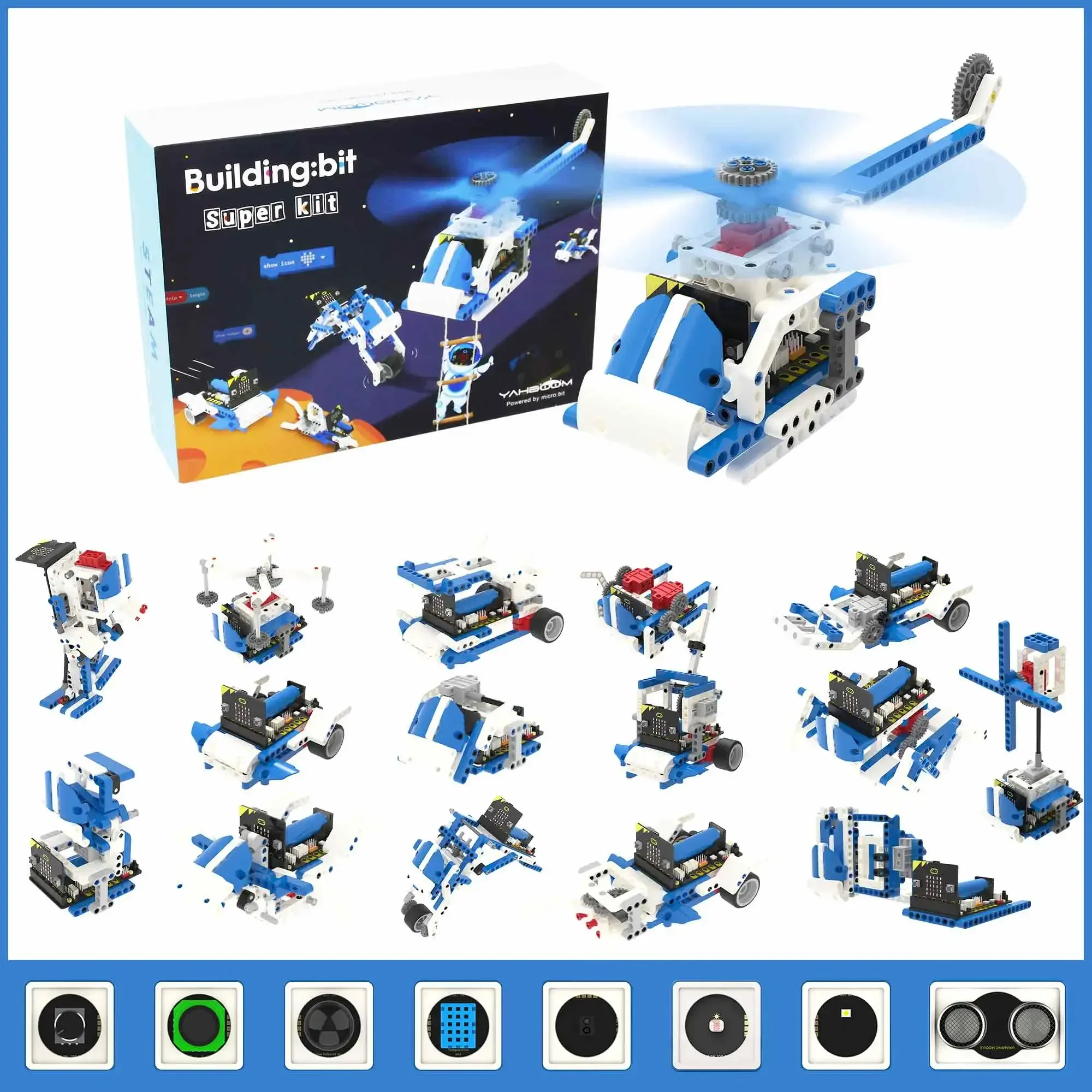 BBC Microbit V2 Building Block Robot Kit 16 in 1 STEM with Sensor Module DIY Programmable Electronic Educational Science Maker