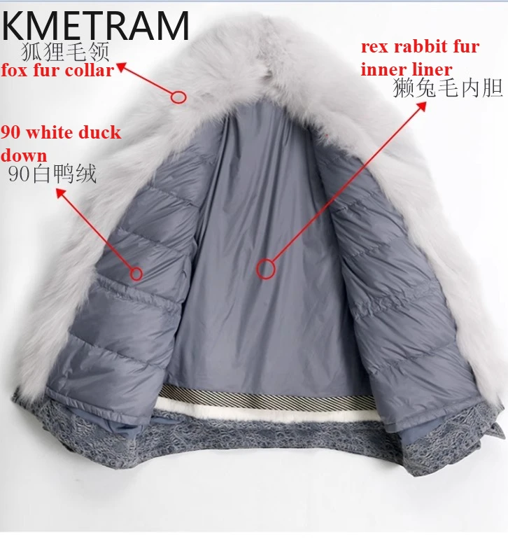 سترة KMETRAM 100% من فراء أرنب ريكس الطبيعي ببطانة داخلية للسيدات بياقة ثعلب جديدة في ملابس خارجية معطف فرو ريفا 2025 ملابس شتوية