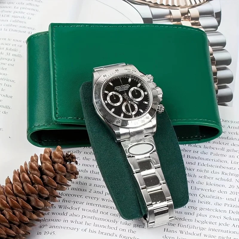 1Pcs High-End Green Portable Snap Travel Watch Storage Bag, a High-End Green Wristwatch Bag, a Snap Watch Storage Bag