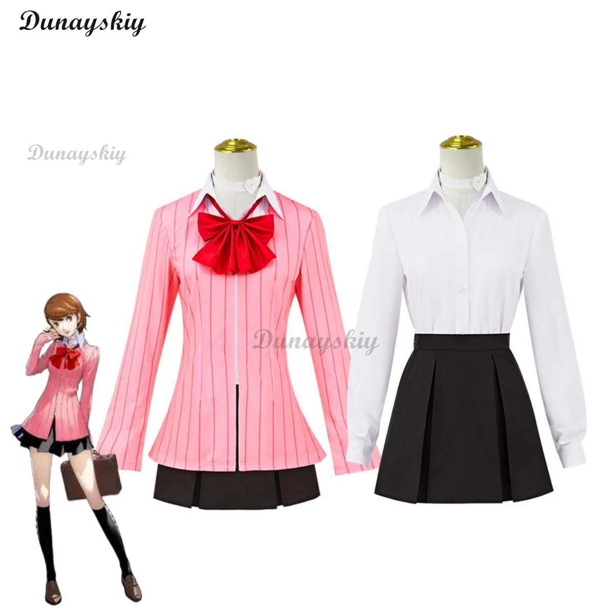 Anime Spiel persona3 Yukari Takeba Cosplay Kostüm tanzen Mond Nacht Streifen Hemd Mantel Rock Perücke erwachsene Frau sexy Karneval Anzug