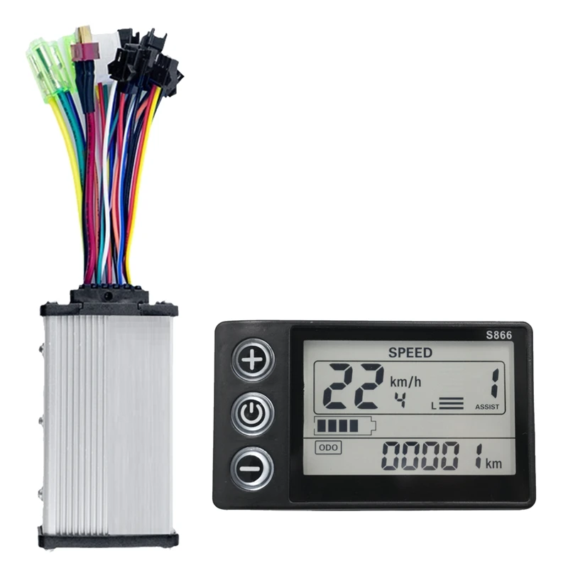 

Black S866 Controller Panel Dashboard+36V 350W Sine Wave Controller Electric Bike LCD Display For E-Bike Scooter Kit (5PIN)