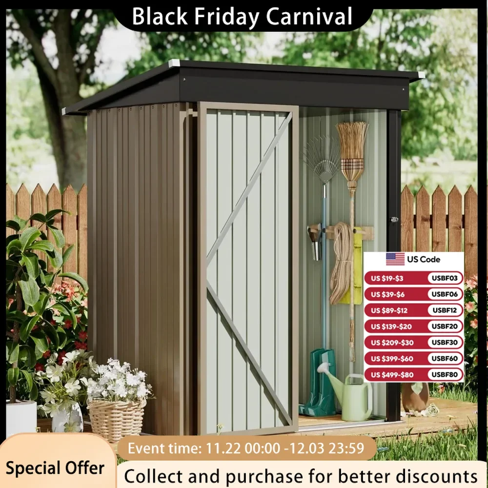 Outdoor Storage Shed, 5 X 3 Inches FT with Lockable Door, Outdoor Waterproof Tool Shed for Outdoor Use, Brown Metal Garden Shed