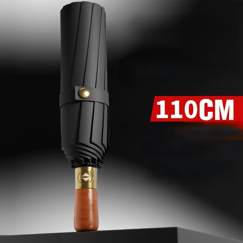 72 Bones Fully Automatic Umbrella for Men's Large Foldable Black High-end Business Wooden Handle Umbrella