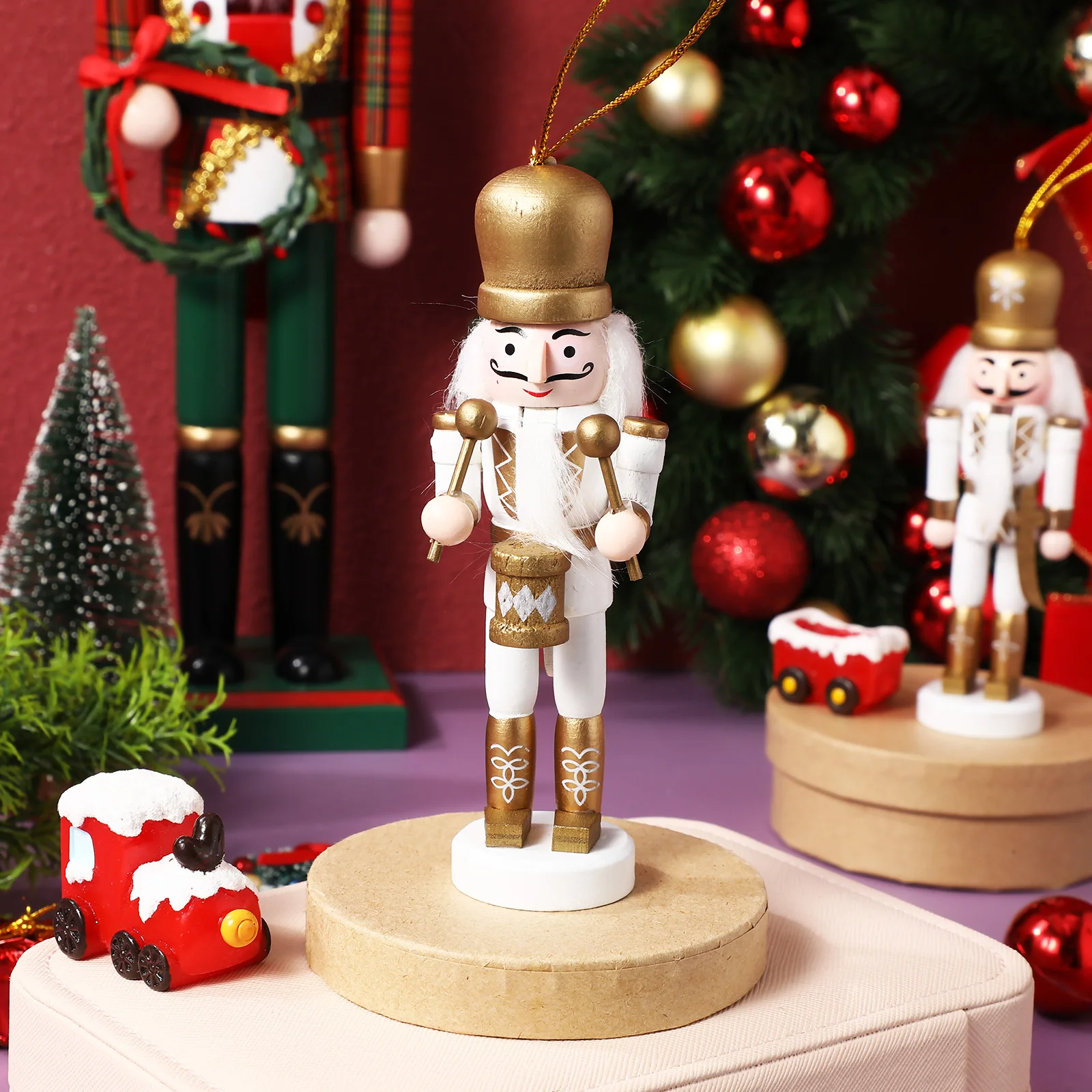 

5 pcs Christmas Nutcracker Hangings Wooden Figures Festive Decor Gift Holiday Ornament Home Office Decoration Xmas Tree