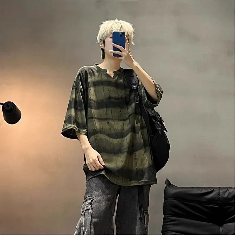 

Men's Camouflage Print Loose Fit V Neck Short Sleeve T Shirt Casual Summer Daily Wear Top