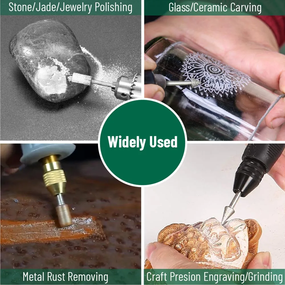 Stone Carving Set Diamond Burr Bits,20PCS Polishing Kits Rotary Tools Accessories with 1/8’ Shank For Carving Grinding Polishing