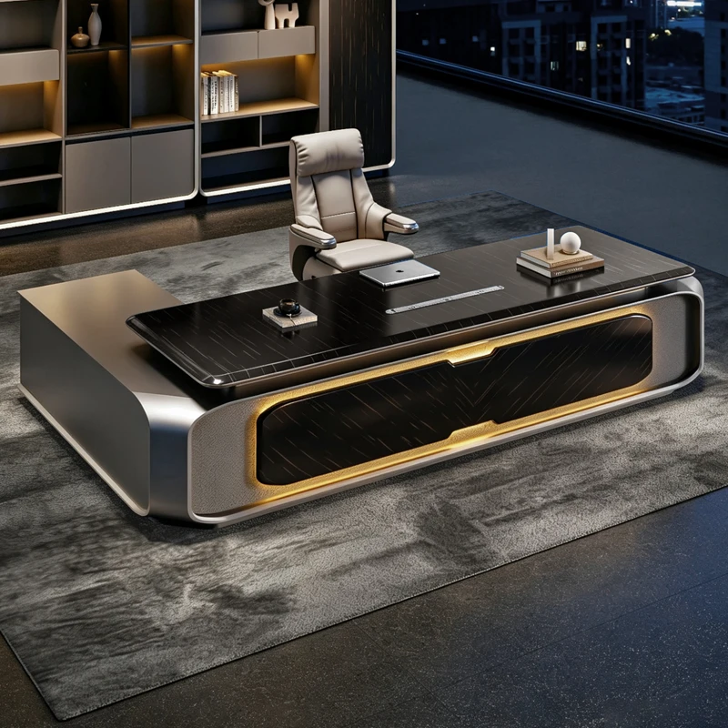 High-end Light Luxury Modern Adjustable Executive Office Desk With Wood Texture And Melamine Panel For Commercial And Home Use