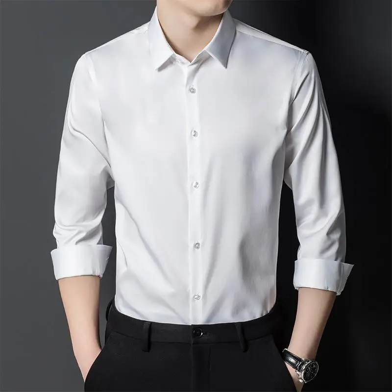

Spring Autumn New Sle Long Sve Silk Men's Busin irt No Ironing Elastic Cross-Border Men's Dr irt
