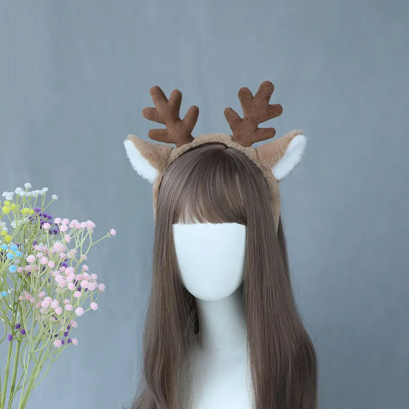 

Unisex Reindeer Antler Headband Cosplay Deer Ear Head Hoop Lolita Christmas Party Headpiece Festival Headwear