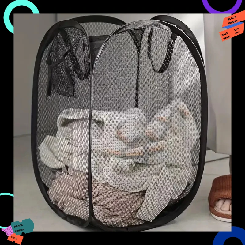 Large Capacity Foldable Mesh Pop-up Laundry Hamper Portable Dirty Clothes Storage Basket for Home Bathroom