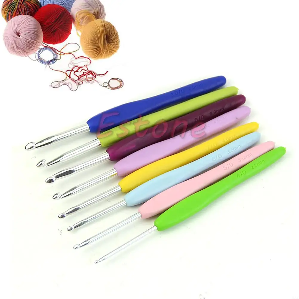 H9EC 8 Tamanho Multicolor Manuja plástico macio Ganchos crochê alumínio agulha tricô