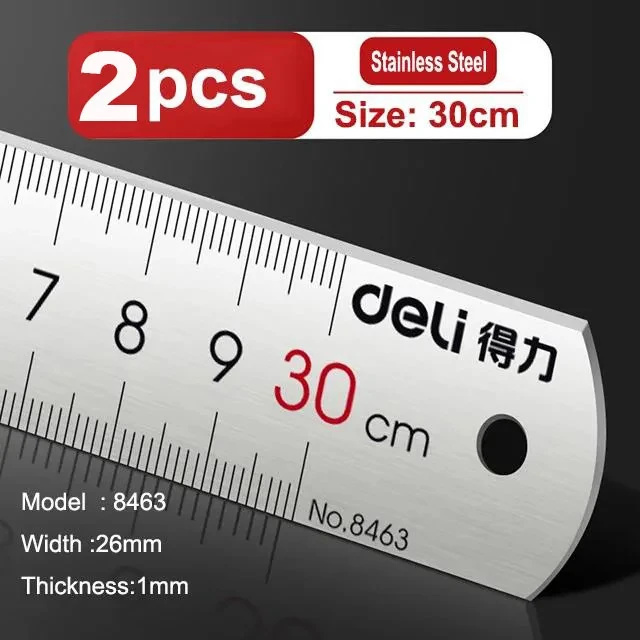 Deli Roestvrijstalen Liniaal 15/20/30cm Metalen Rechte Liniaal voor Thuis School Precisie Meten Tekening Tool Levert 1/2/5pcs