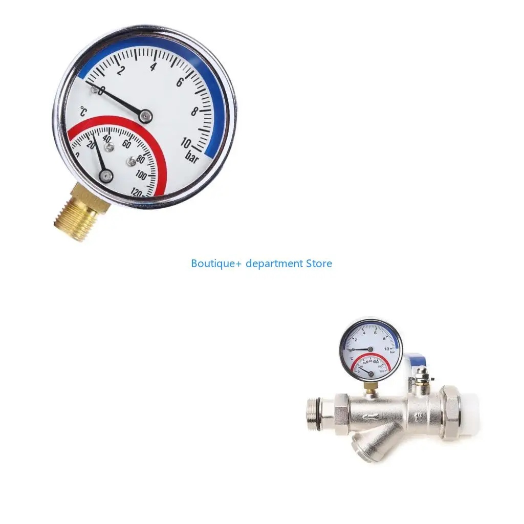 E1PD Dual Scale 4 Mechanical Pressure Gauge with Temperature Monitor Lower Mount
