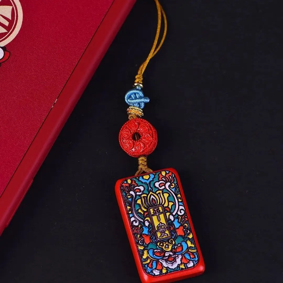 Natural Cinnabar Pendant Fidelity 12 Zodiac Patron Saint Thangka Color Painting Native Charms Peace Necklace for Men and Women