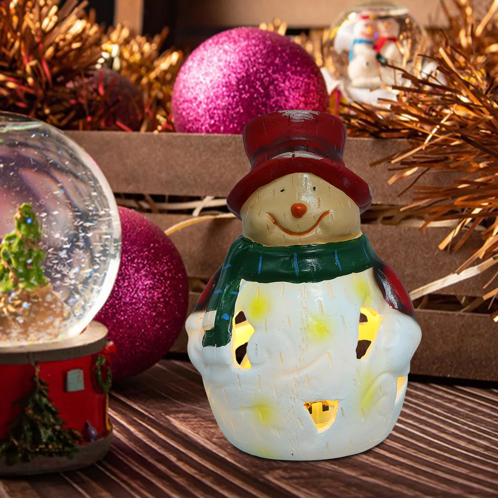 

Christmas LED Snowman Night Light Resin Glowing Xmas Winter Tabletop Holiday Decor Snowman LED Night Light Holiday Table Lamp