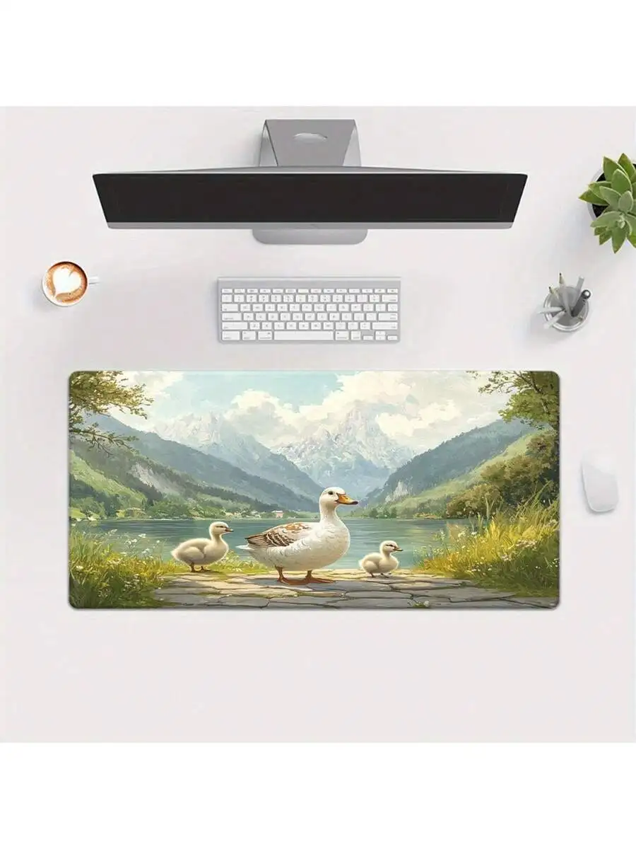 Goose And Goslings Desk Pad Non-Slip Rubber Base XXL Mouse Pad For Gaming Office Decor Nature Scene Design