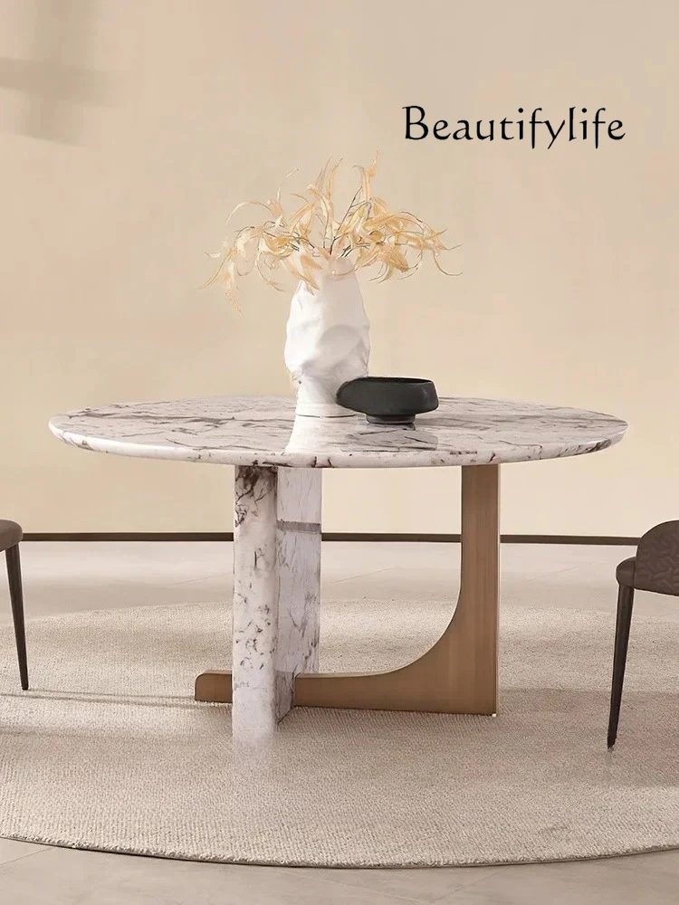 Marble dining table and chair combination minimalist light luxury high-end luxury stone round table rotating plate