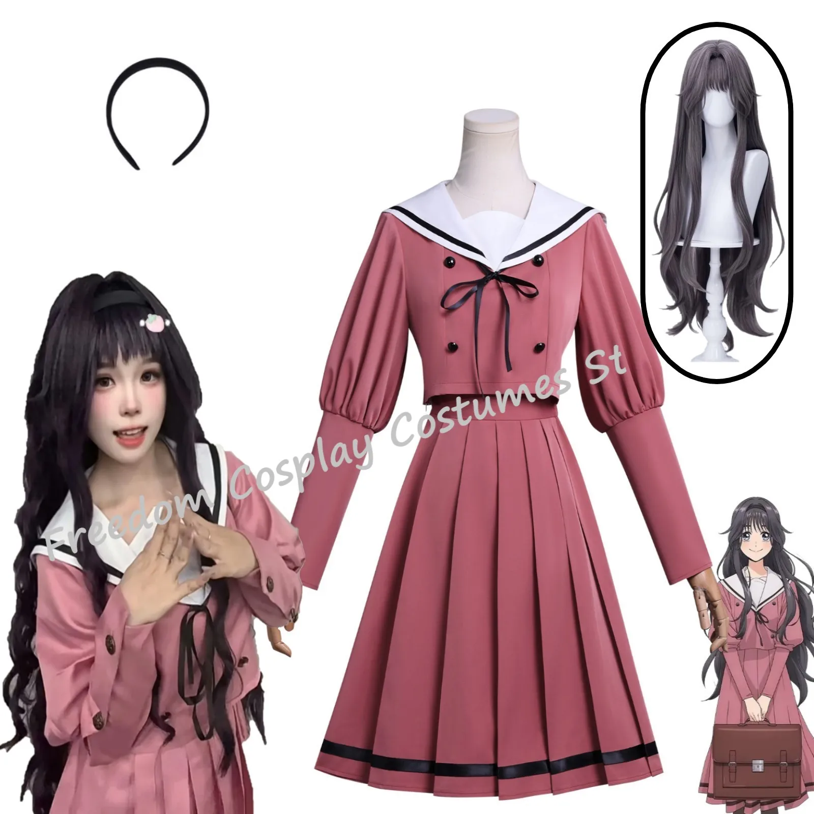 

AnimeThe Fragrant Flower Blooms With Dignity Waguri Kaoruko Cosplay Costume Long Wig JK Top skirt Uniform Carnival Women suit