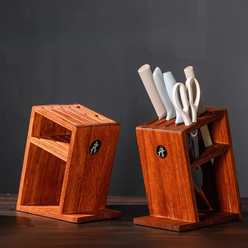 Rosewood Knife Block with Secure Slots, Natural Wood Countertop Organizer for Chef & Kitchen Knives, Multi-Function Holder