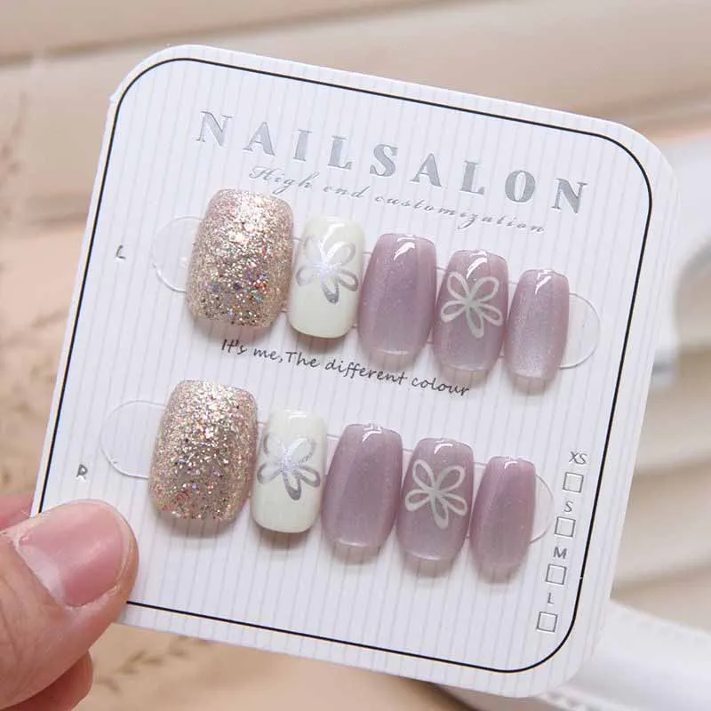 10 pezzi da donna piccolo fiore fresco corto testa quadrata rimovibile stile coreano stampa sulle unghie unghie finte ragazza manicure set corto falso