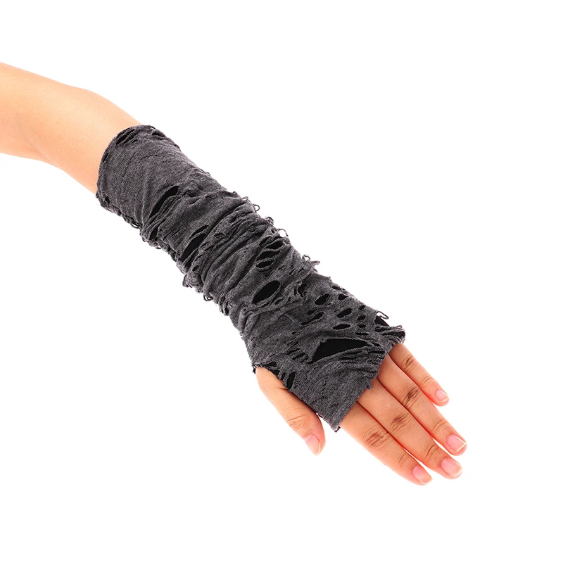 Casaul Broken Slit Gloves Sexy Gothic Fingerless Gloves Halloween Gloves Black Ripped Holes Decor Cosplay Gloves For Adults