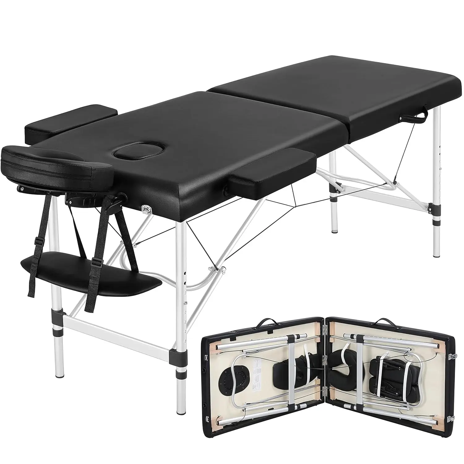 Massage Tables Portable Massage Bed Aluminium Height Adjustable Facial Salon Tattoo Bed with Non-Woven Bag, 24 inch Width Black