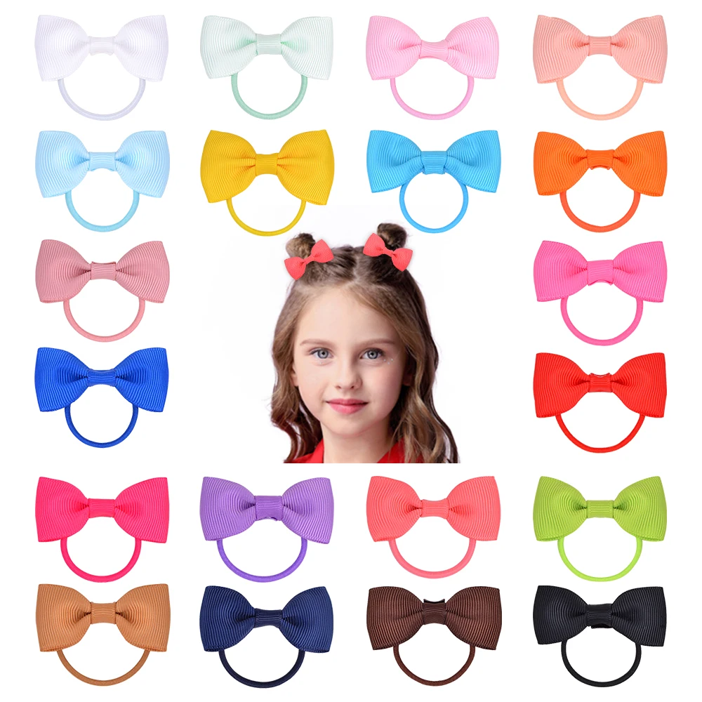 20Pcs/Lot Solid Color Mini Hair Bows Elastic Hair Band For Girls Hairband Grosgrain Ribbon Headwear Kids Hair Accessories